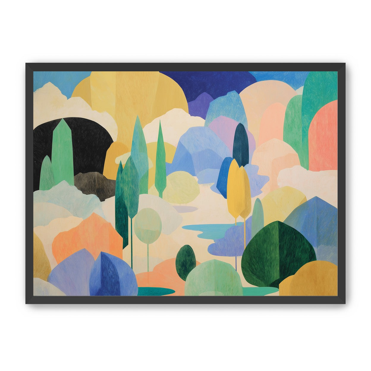Ponds among pastel hills