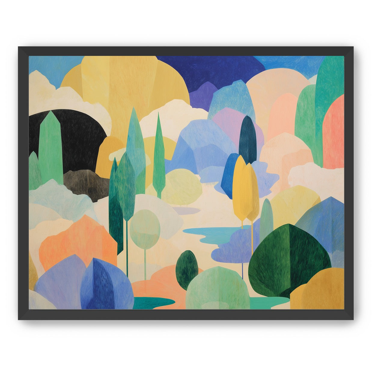 Ponds among pastel hills