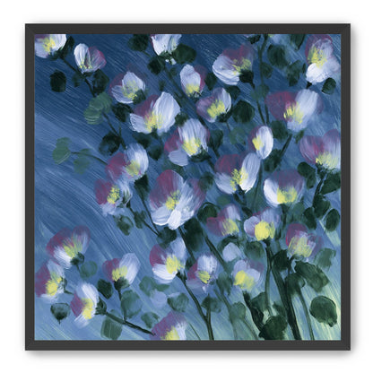 White blossoms on blue field