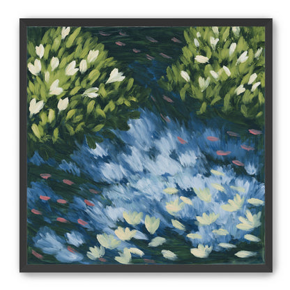 Water lilies over passing fish