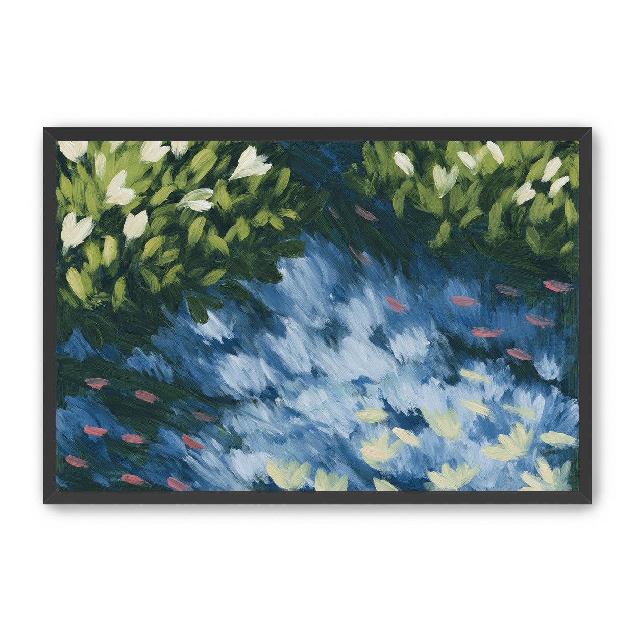 Water lilies over passing fish