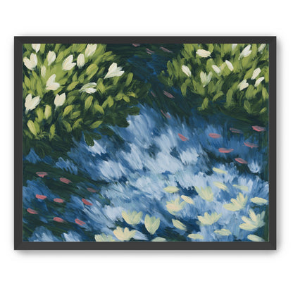 Water lilies over passing fish
