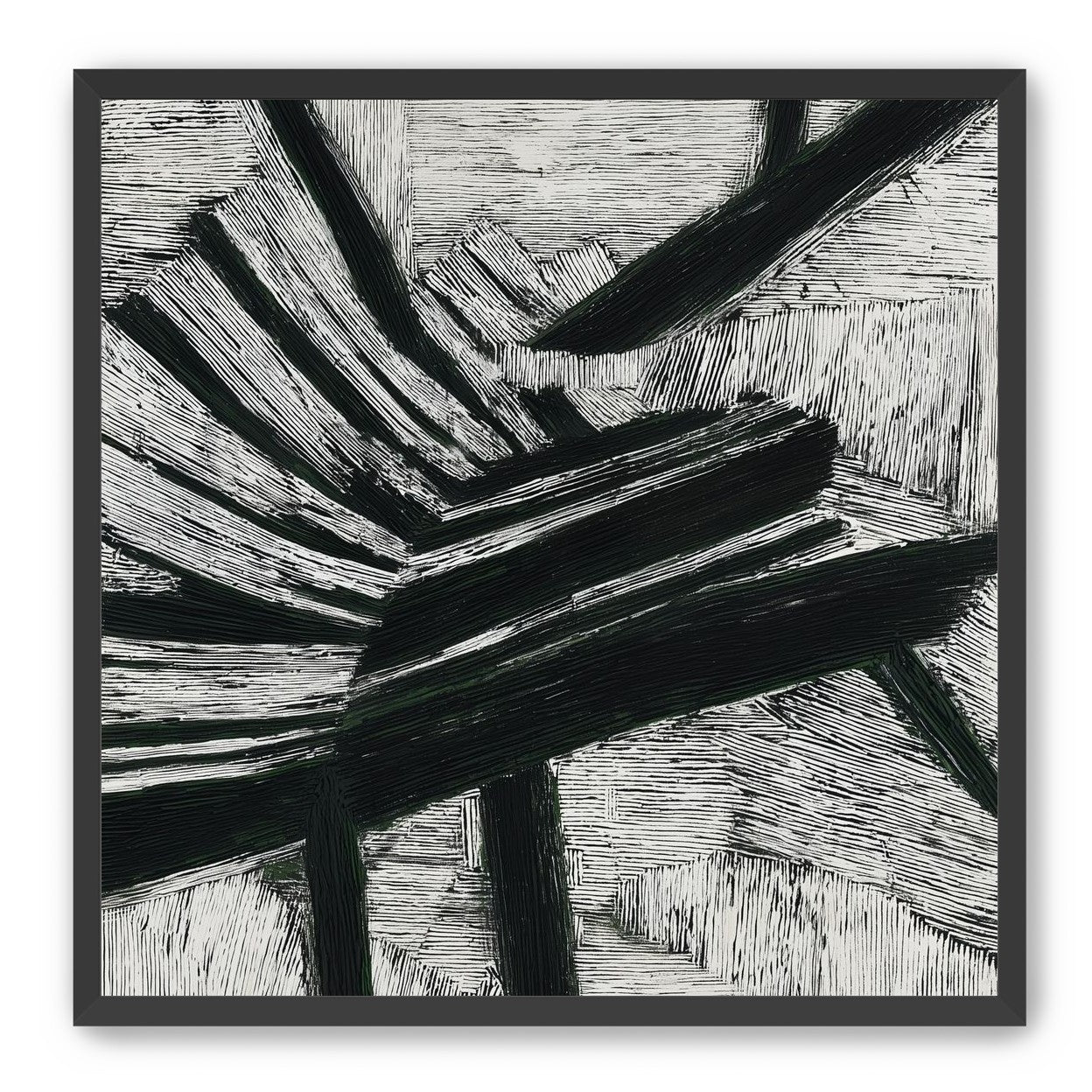 Black cuts through white grain