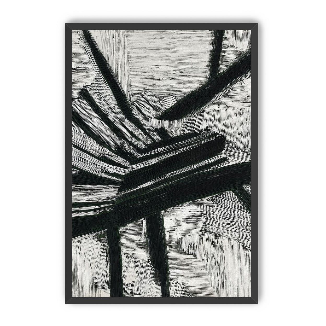 Black cuts through white grain