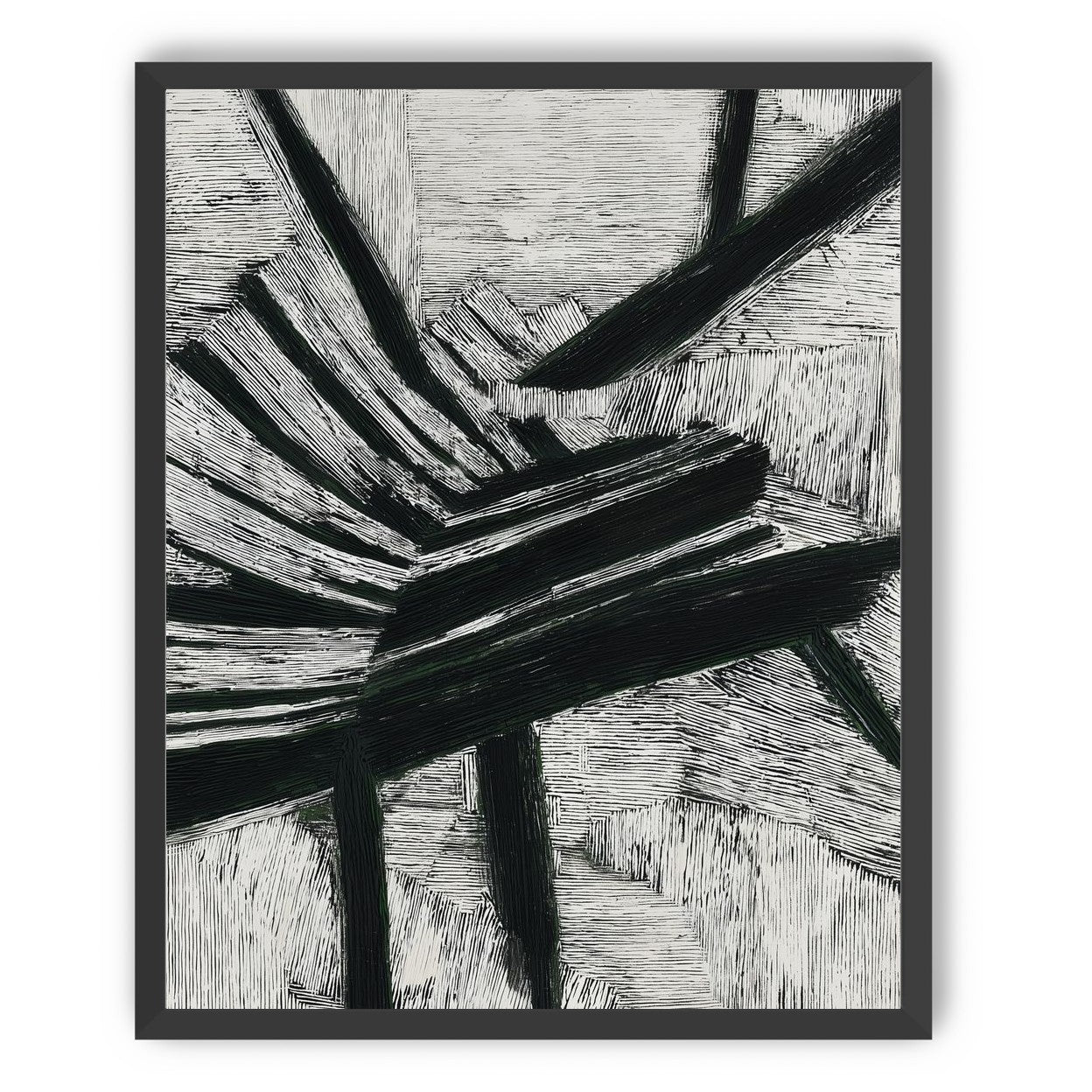 Black cuts through white grain
