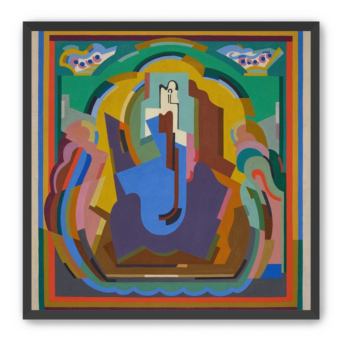 A figure under painted arches