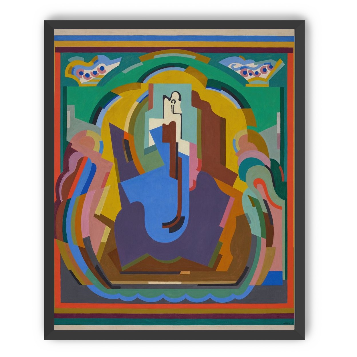 A figure under painted arches