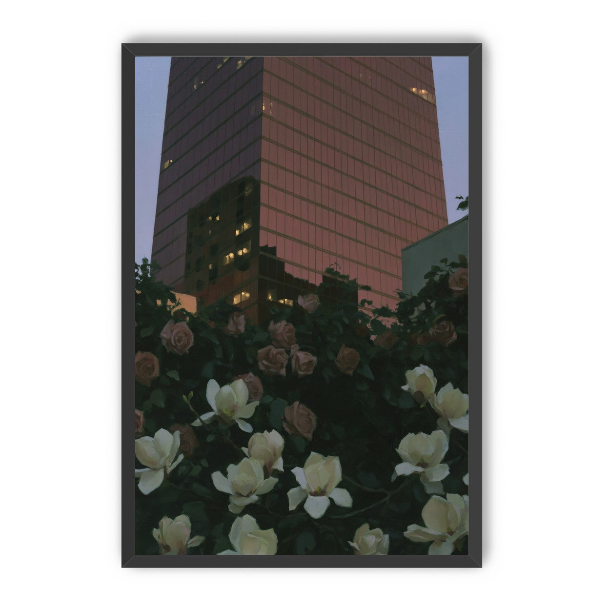 Pink tower above magnolias