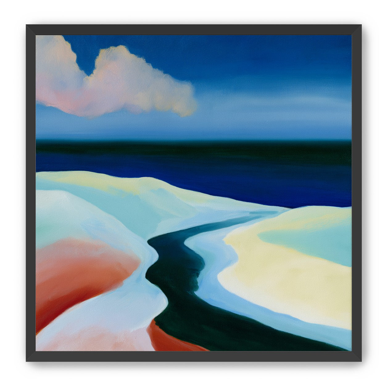 Deep blue over pale dunes