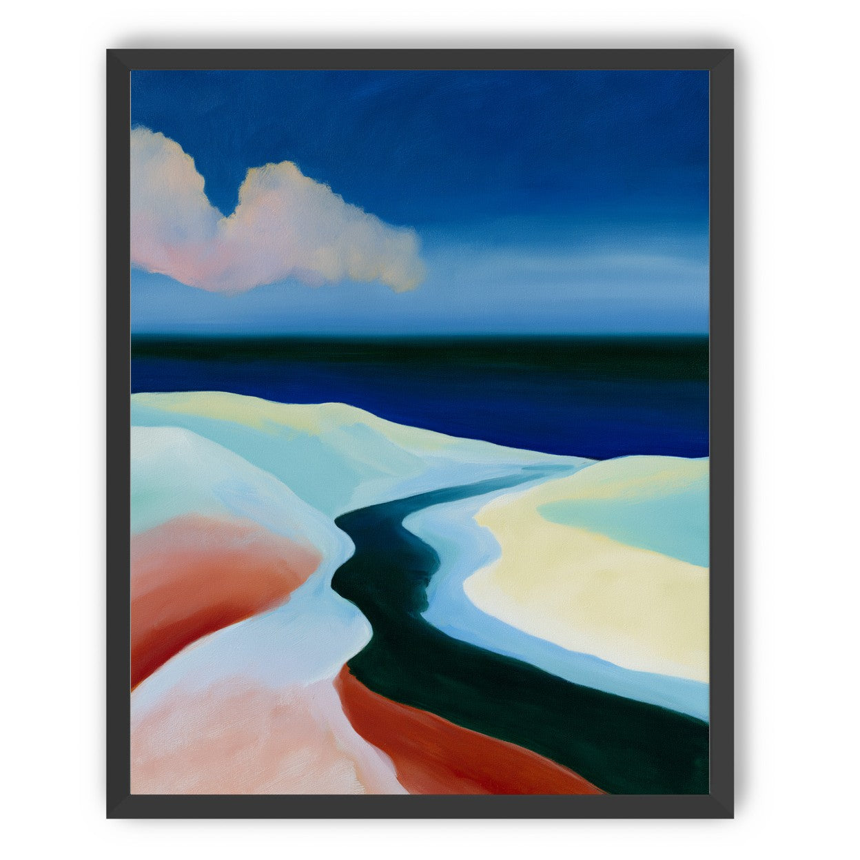 Deep blue over pale dunes