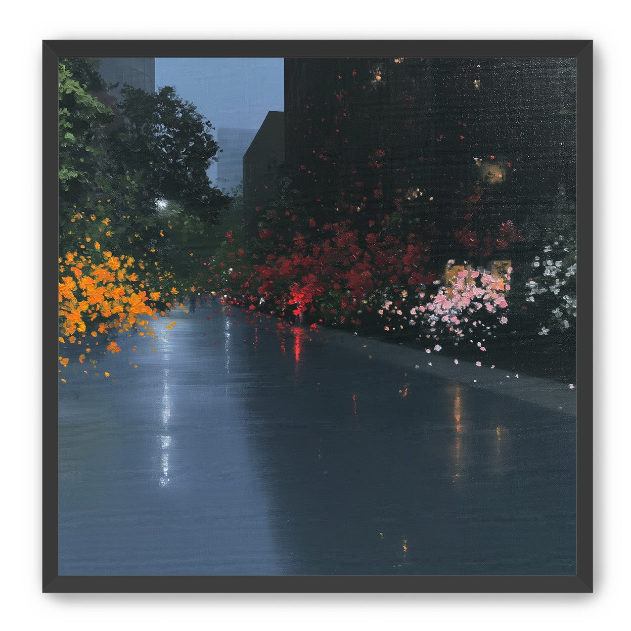 Rainlight on the flowered street