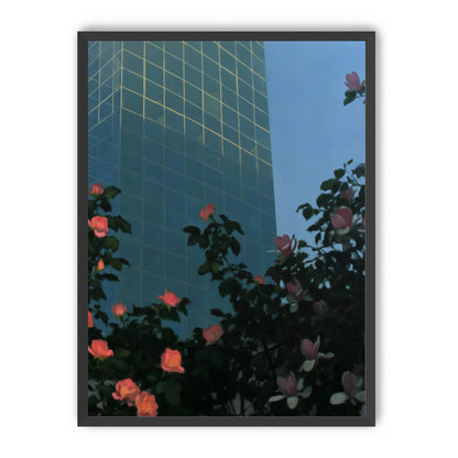 Roses beneath blue towers