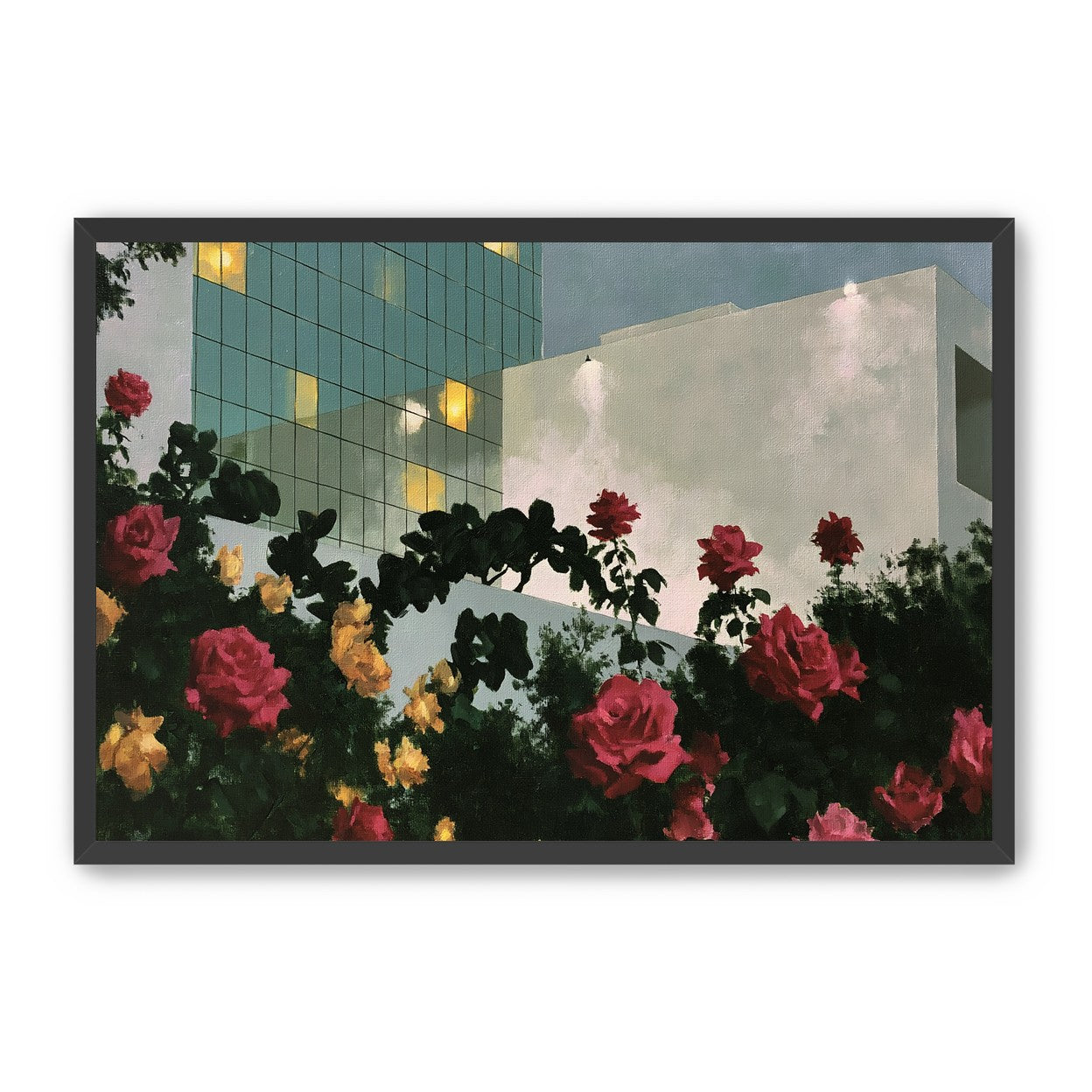 Roses under office lights