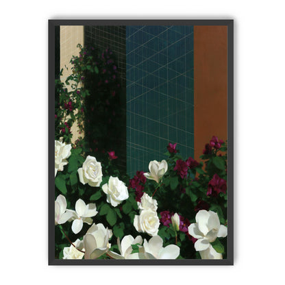 Roses against the blue grid
