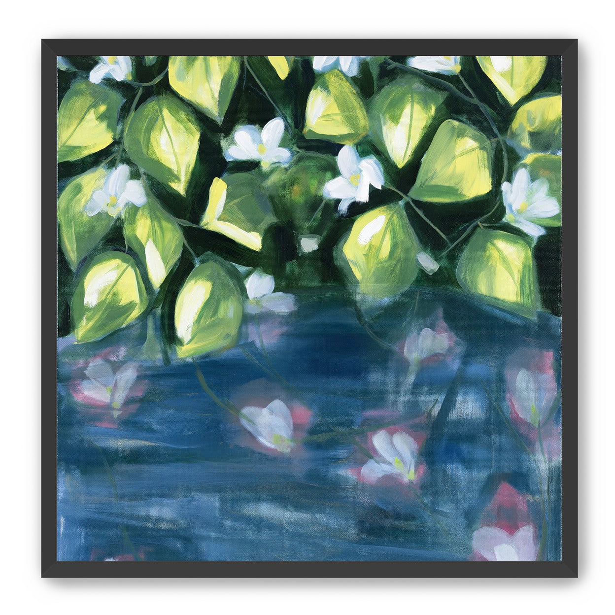White flowers over blue water