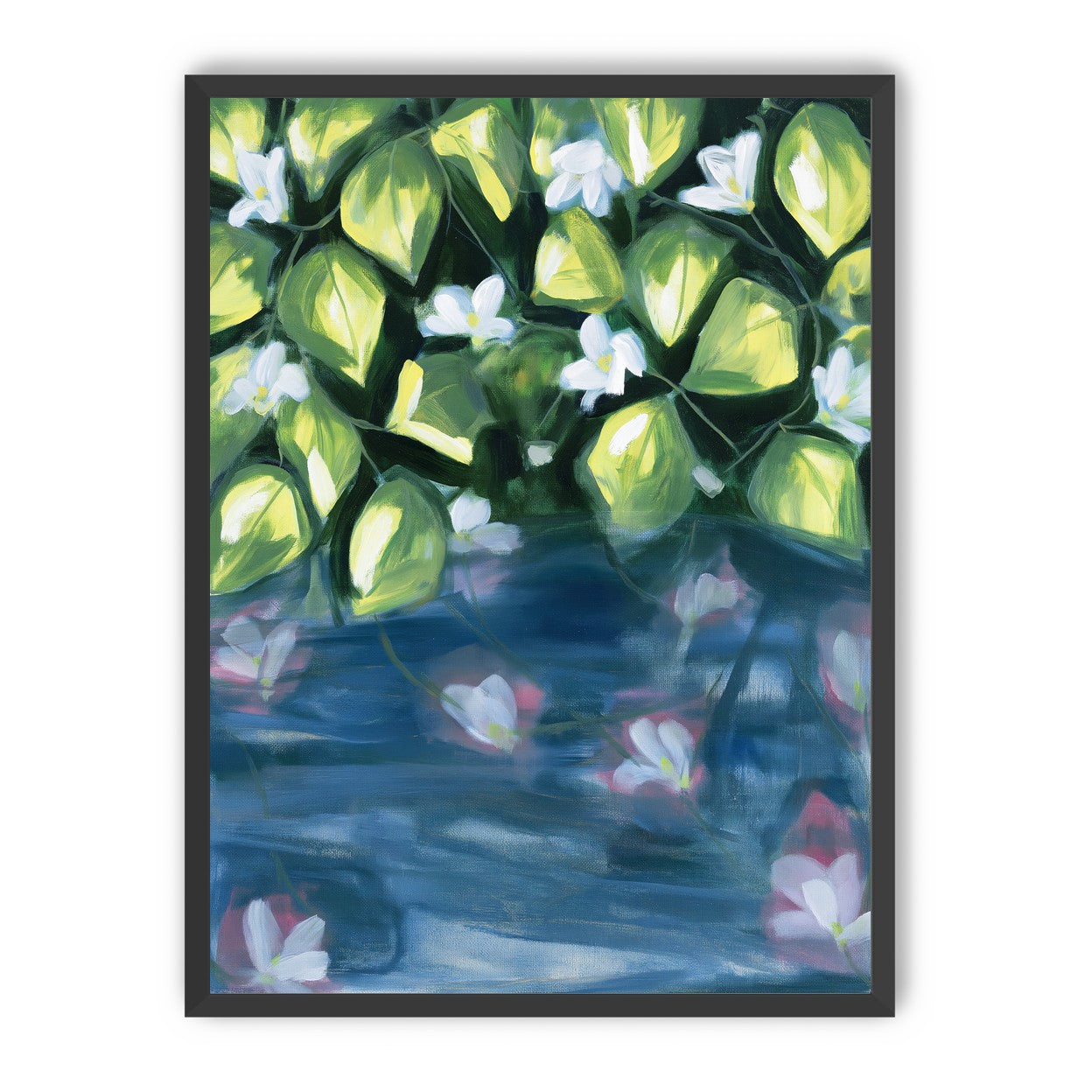 White flowers over blue water
