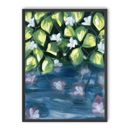 White flowers over blue water