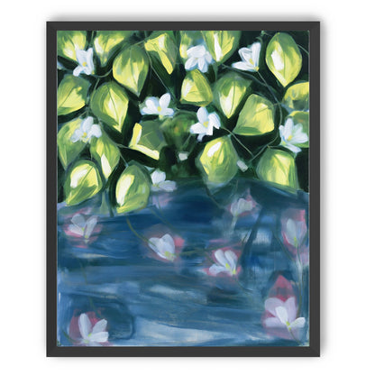 White flowers over blue water