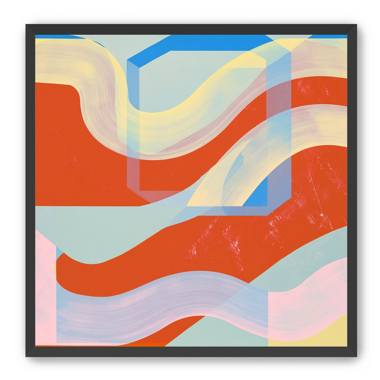 Translucent bands over red blocks