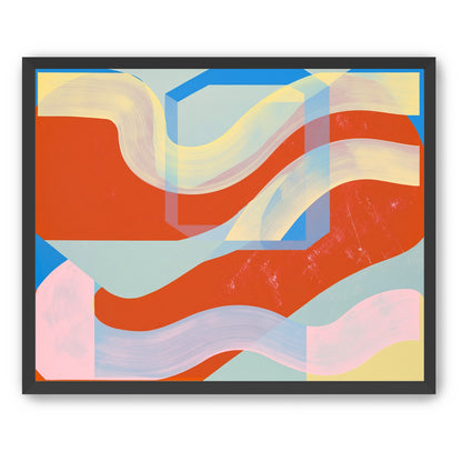 Translucent bands over red blocks
