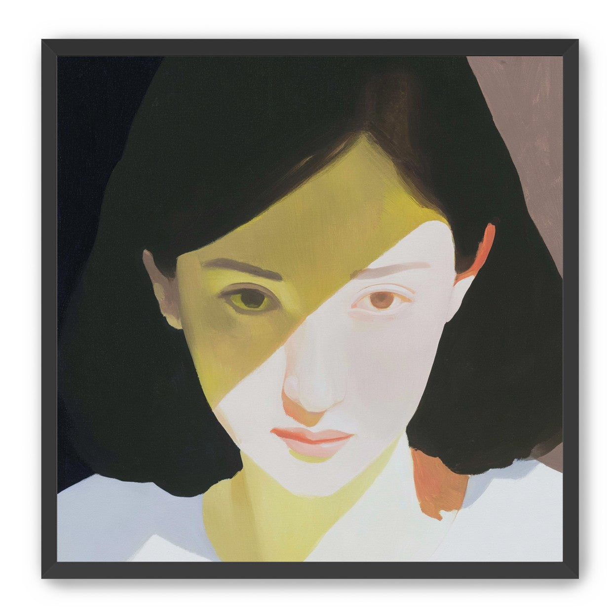 Yellow light across her face