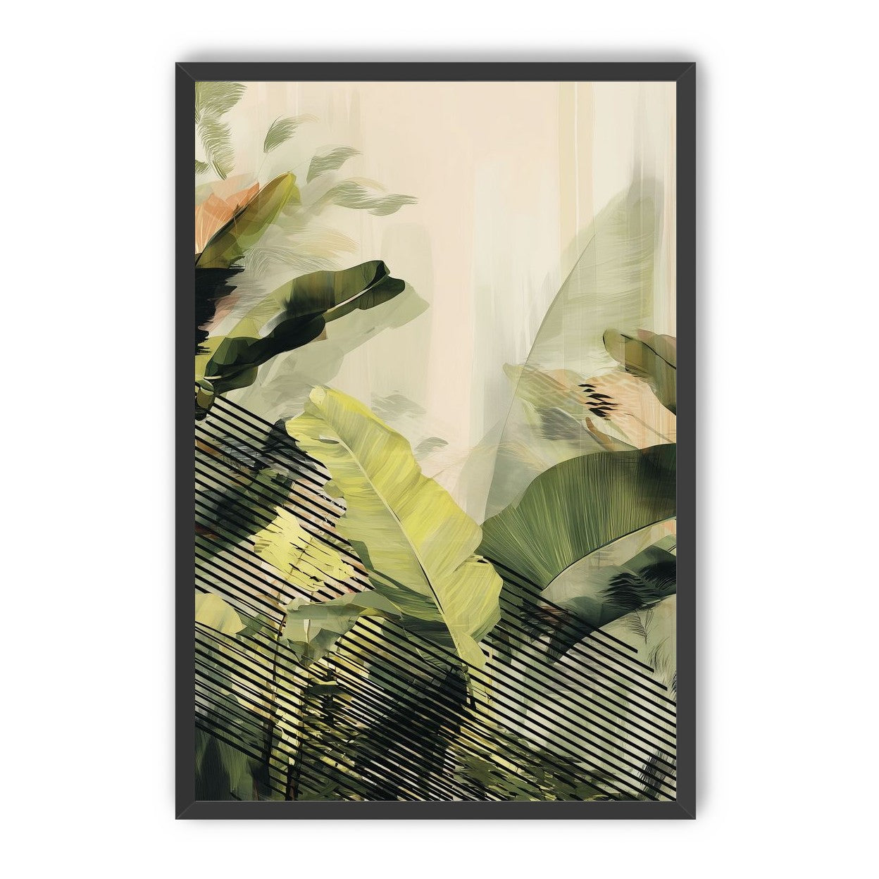 Green leaves over black stripes