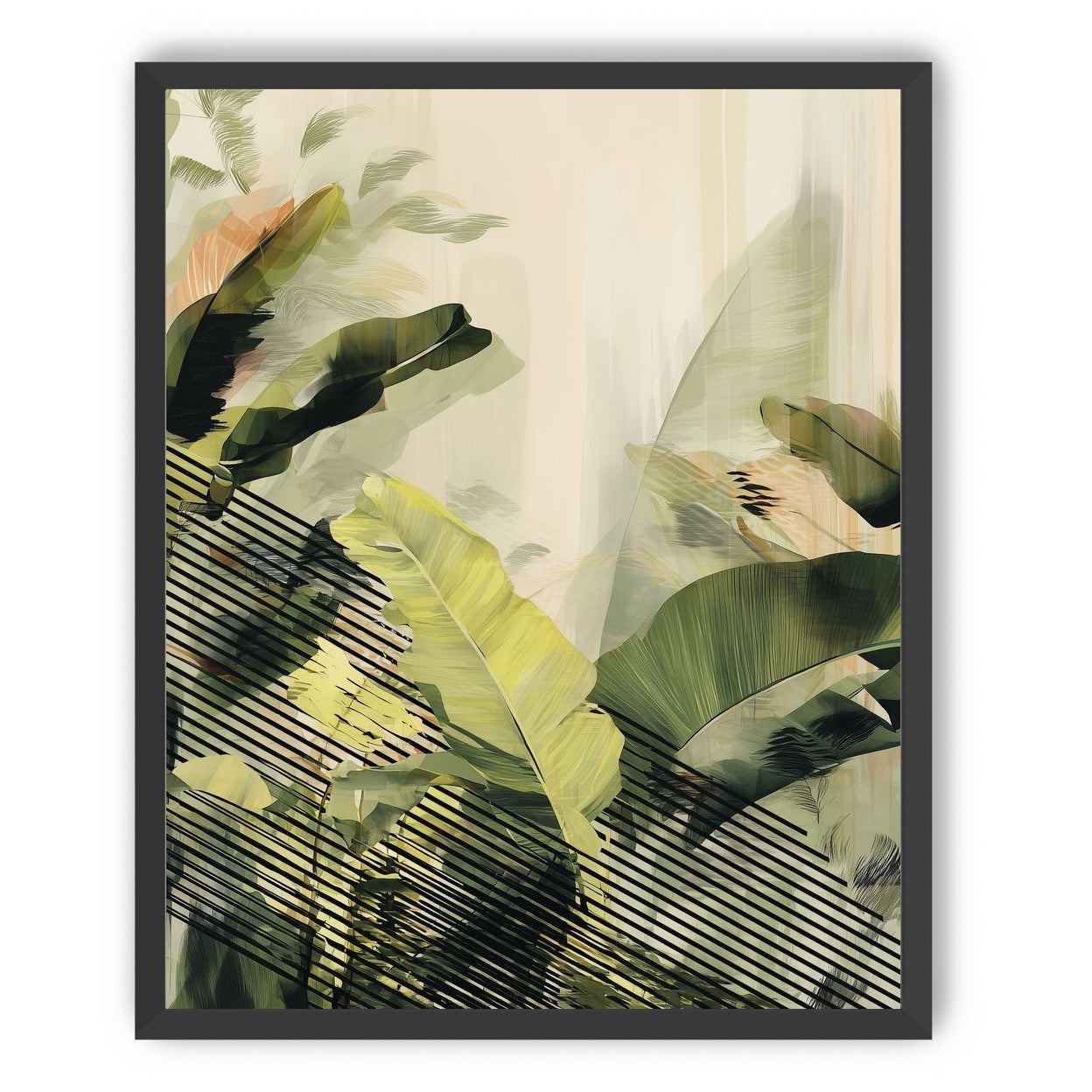 Green leaves over black stripes