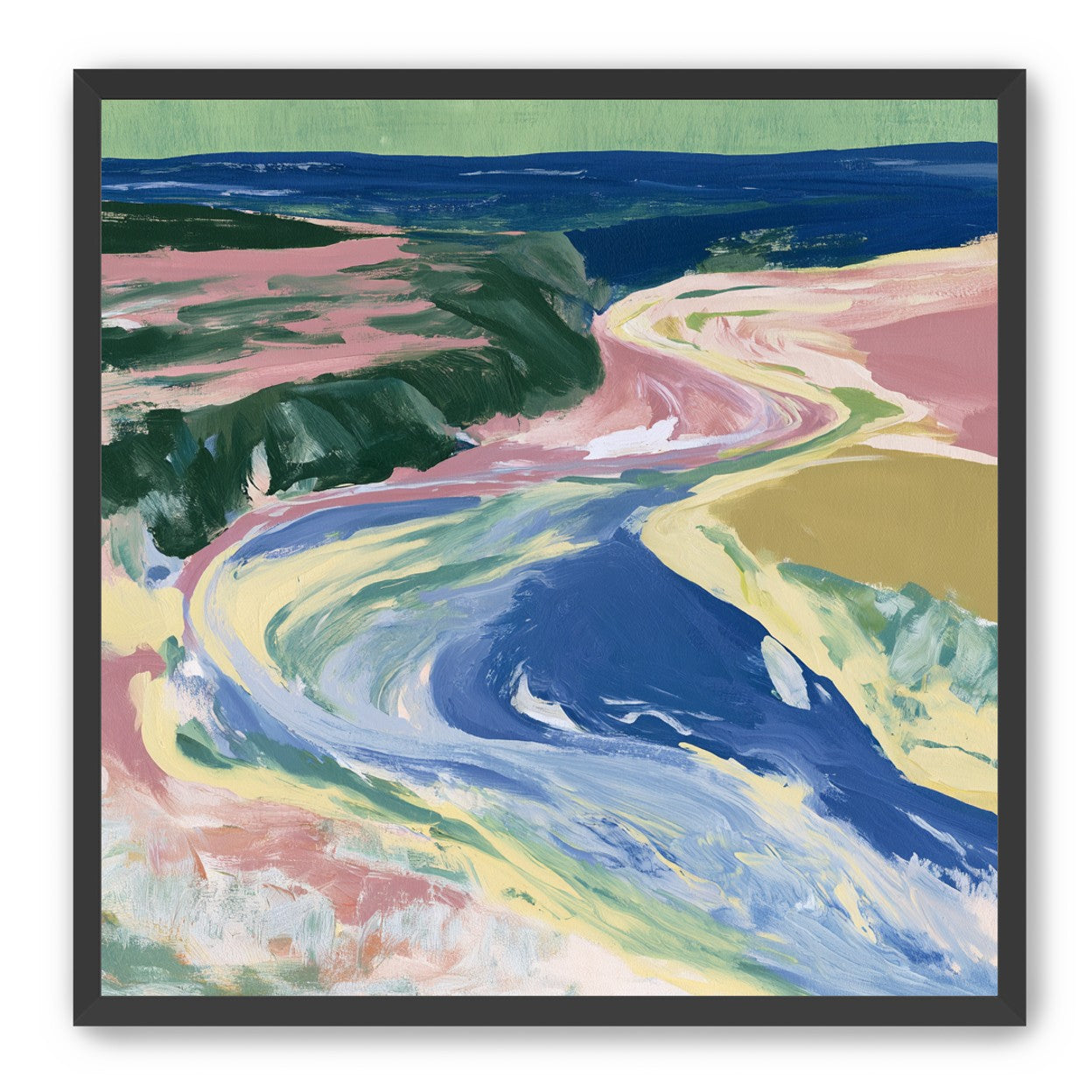 River bend in pink fields