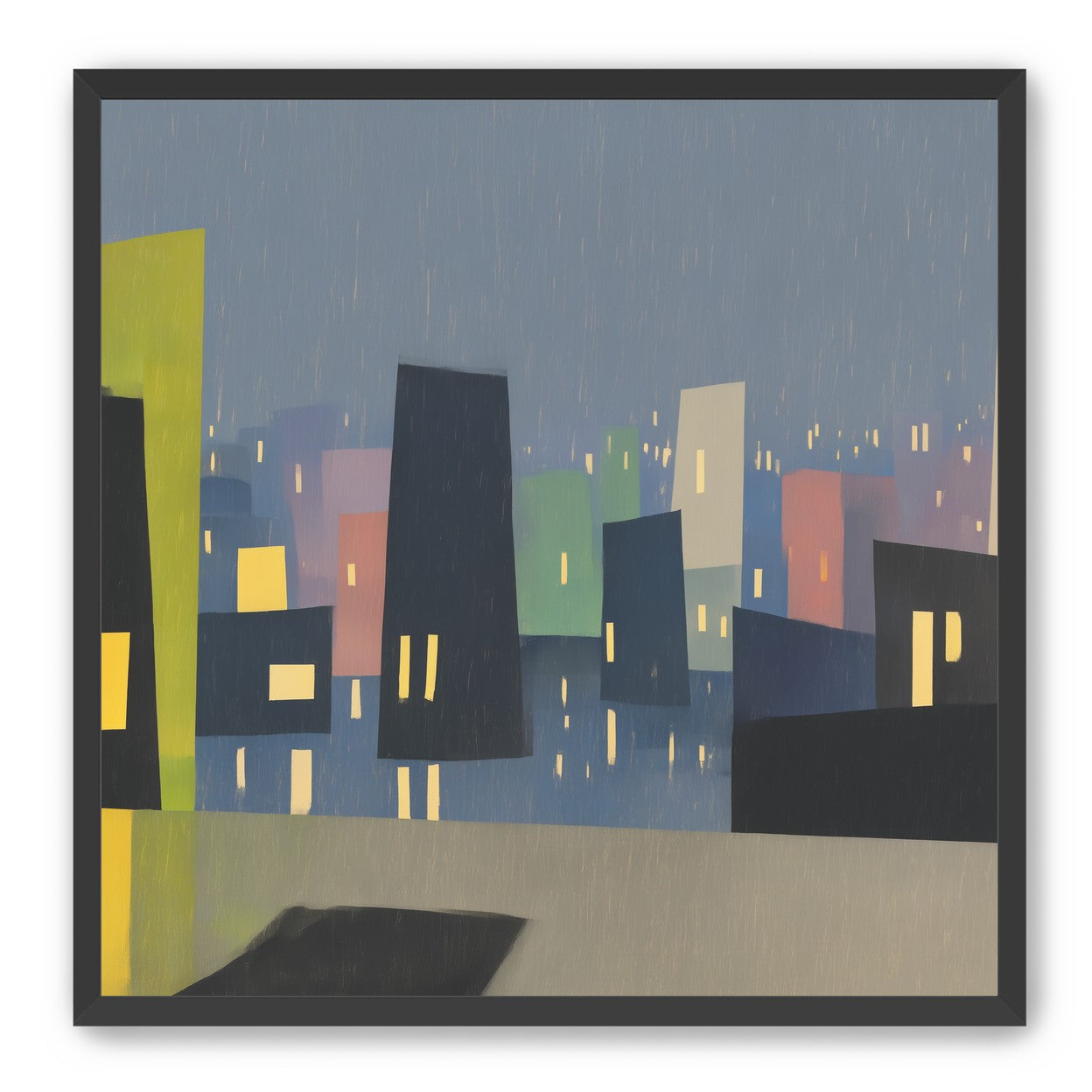 Rain on the lit skyline