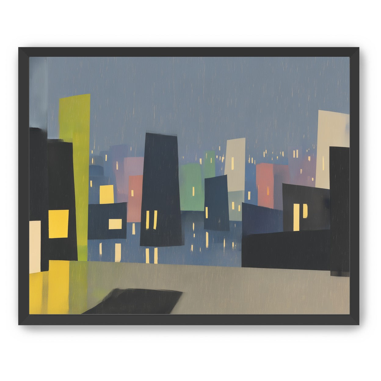 Rain on the lit skyline