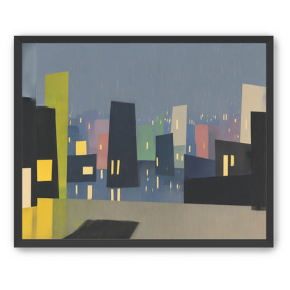 Rain on the lit skyline