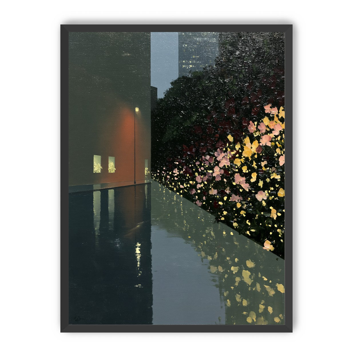 Flowers beside the wet wall