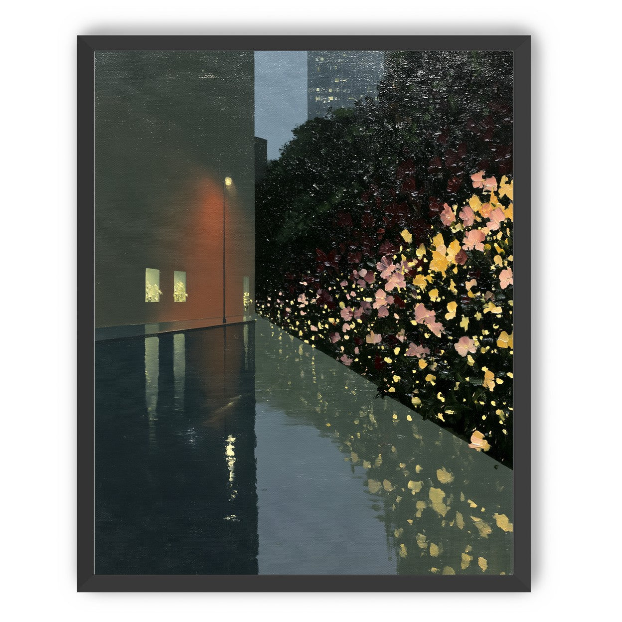 Flowers beside the wet wall