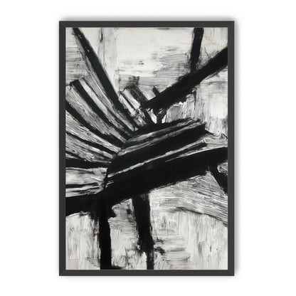 Non-Representational: Thick black brushstrokes cross and stack over a white surface filled with fine scratched lines.