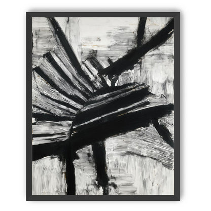 Non-Representational: Thick black brushstrokes cross and stack over a white surface filled with fine scratched lines.