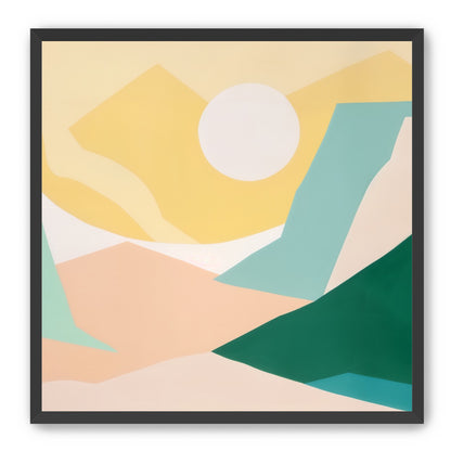 White sun over pastel hills