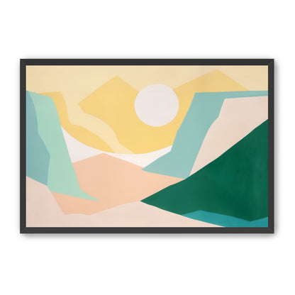 White sun over pastel hills