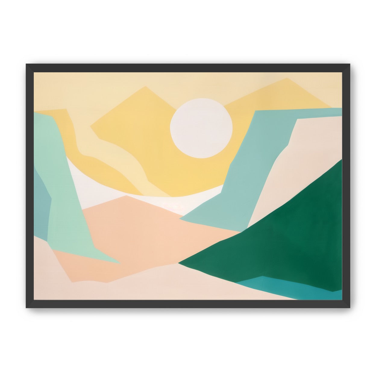 White sun over pastel hills