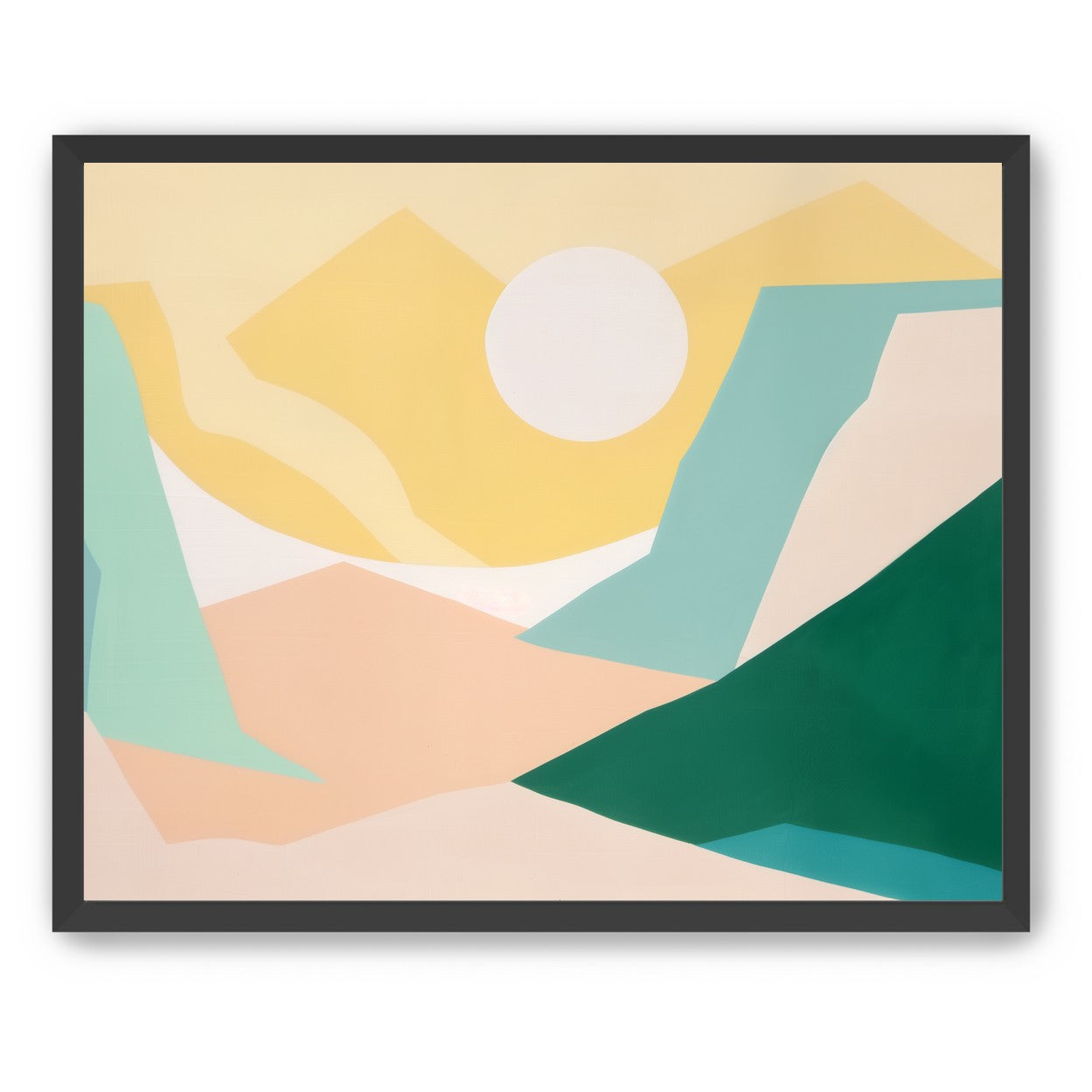 White sun over pastel hills