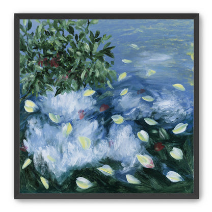 Petals across the blue water