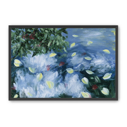 Petals across the blue water