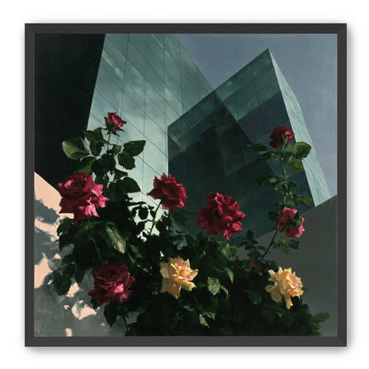 Roses against glass towers