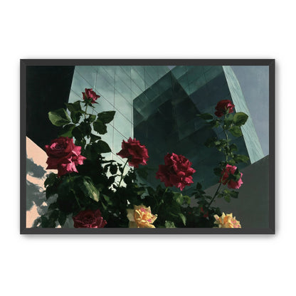 Roses against glass towers