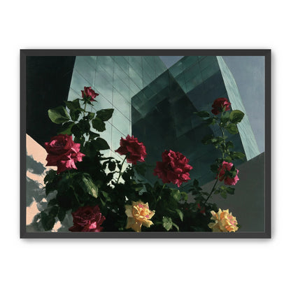 Roses against glass towers