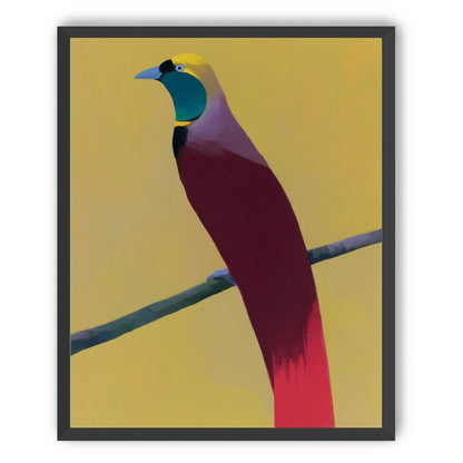 A bright bird on yellow