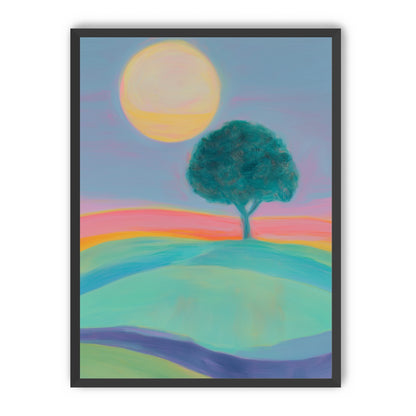 The sun behind the tree