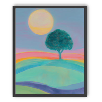 The sun behind the tree