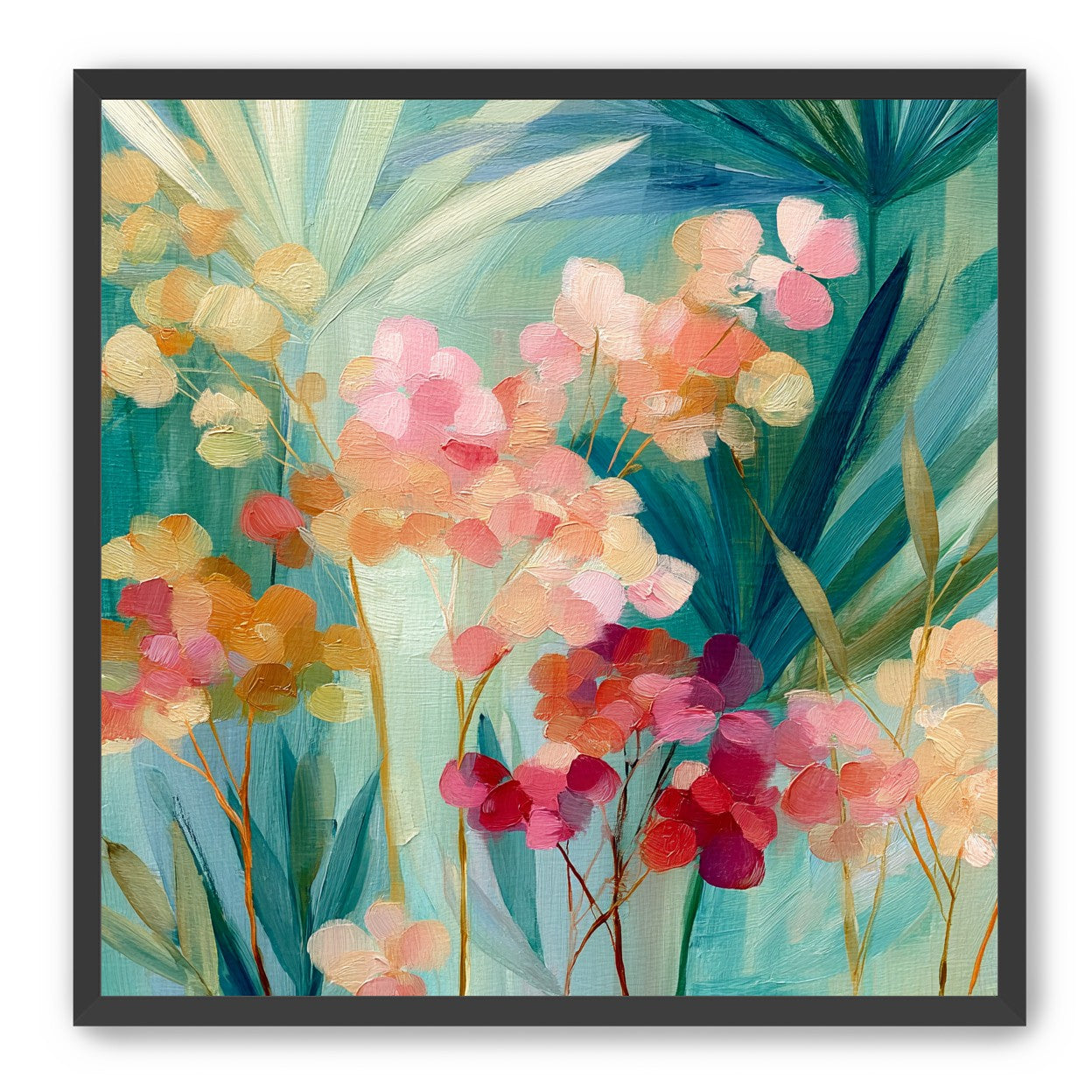 Flowers among teal leaves