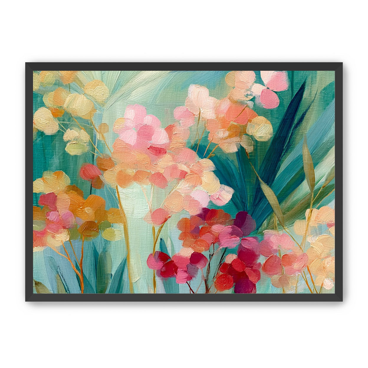 Flowers among teal leaves