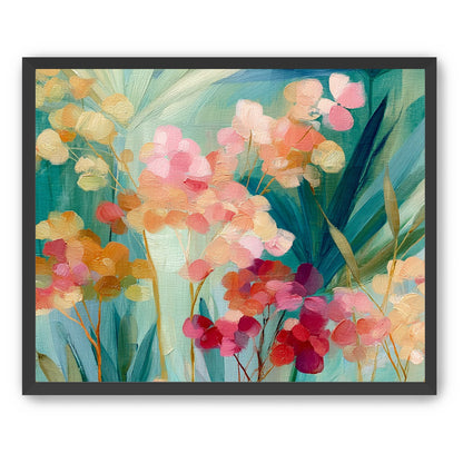 Flowers among teal leaves
